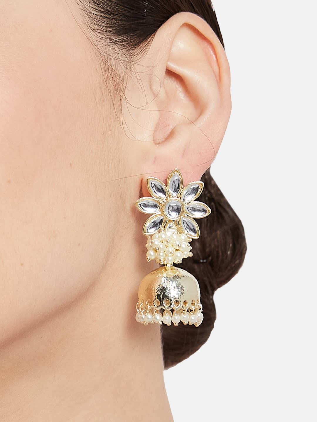 ATIBELLE Gold-Plated Kundan Stone Studded Dome Shaped Jhumkas