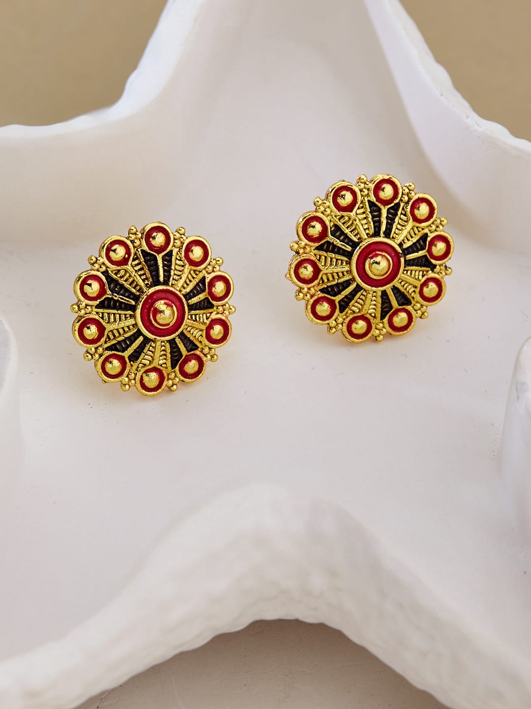 ATIBELLE Gold-Plated Meenakari Floral Studs