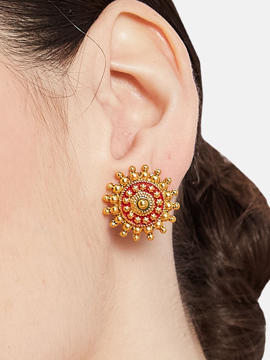 ATIBELLE Gold-Plated Floral Meenakari Work Studs