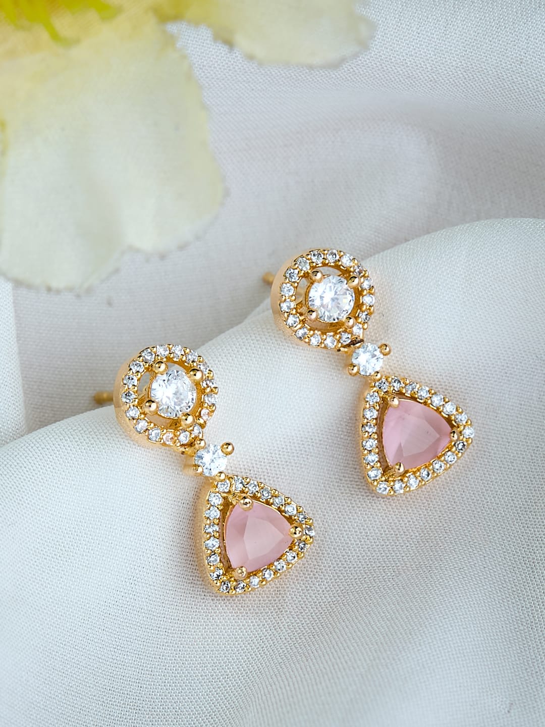 ATIBELLE Gold-Plated Contemporary Cubic Zirconia Drop Earrings