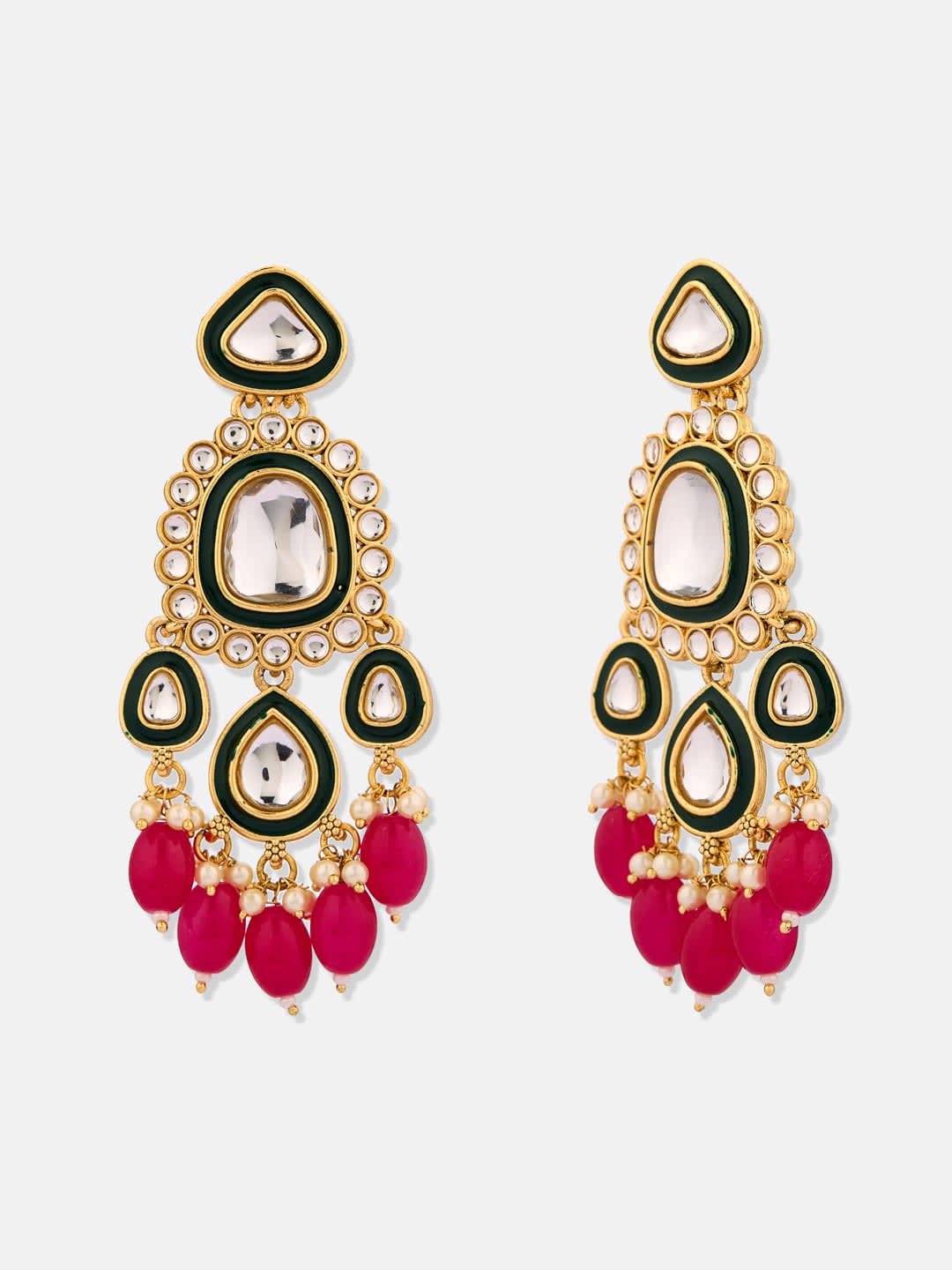 ATIBELLE Gold-Plated Kundan Studded Contemporary Shaped Drop Earrings