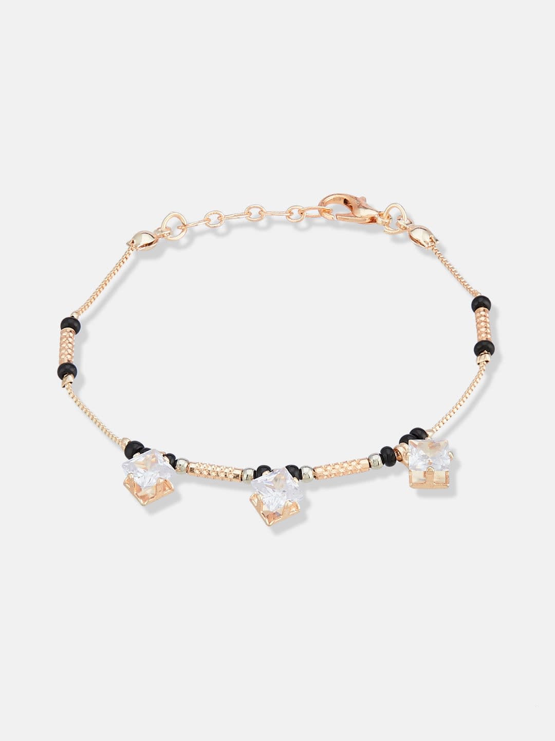 ATIBELLE Gold-Plated Artificial Stones Studded And Beaded Mangalsutra
