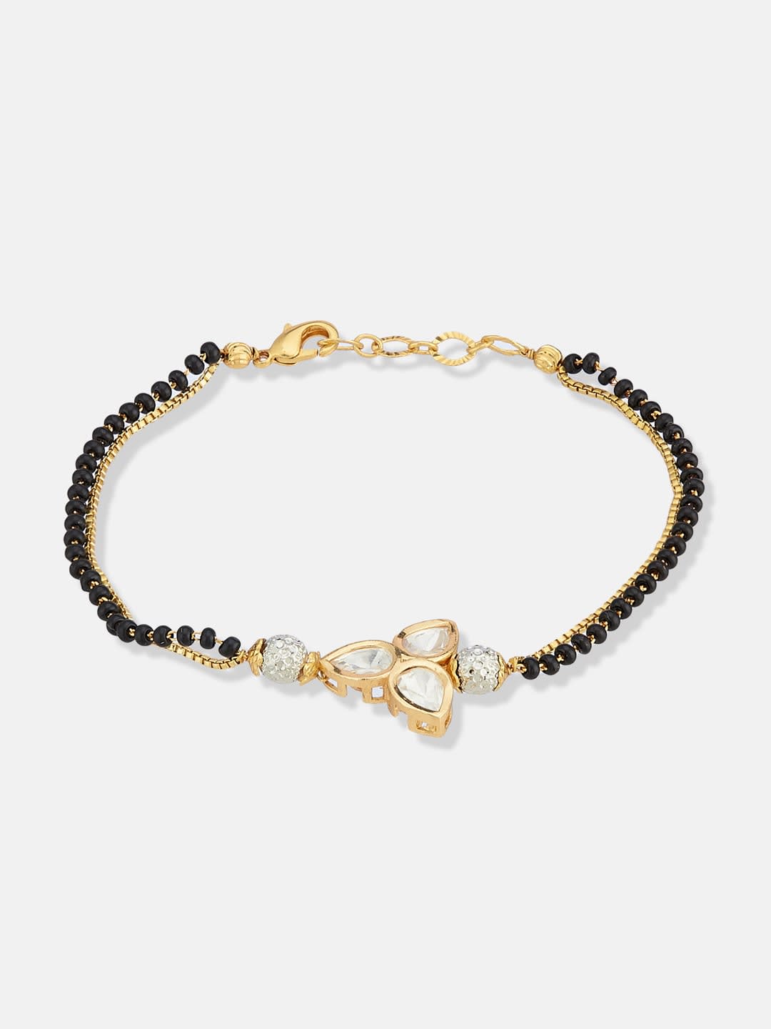 ATIBELLE Gold-Plated Kundan Stone Studded leaf shaped Hand Mangalsutra Bracelet