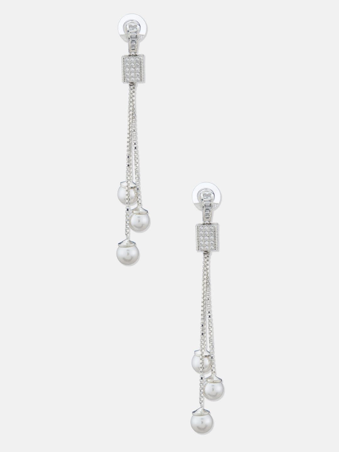 ATIBELLE Silver-Plated Contemporary Cubic Zirconia Drop Earrings