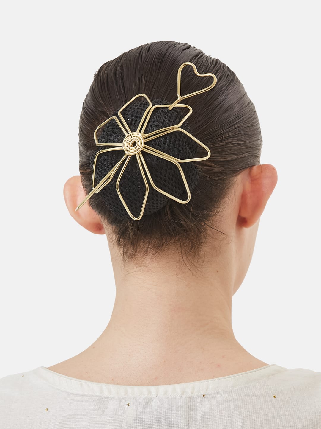 ATIBELLE Women Silver-Plated Floral Textured Brass Hairstick