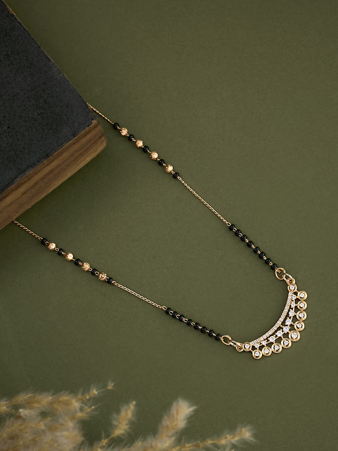 ATIBELLE Gold-Plated Cubic Zirconia Stone Studded & Beaded Layered Mangalsutra