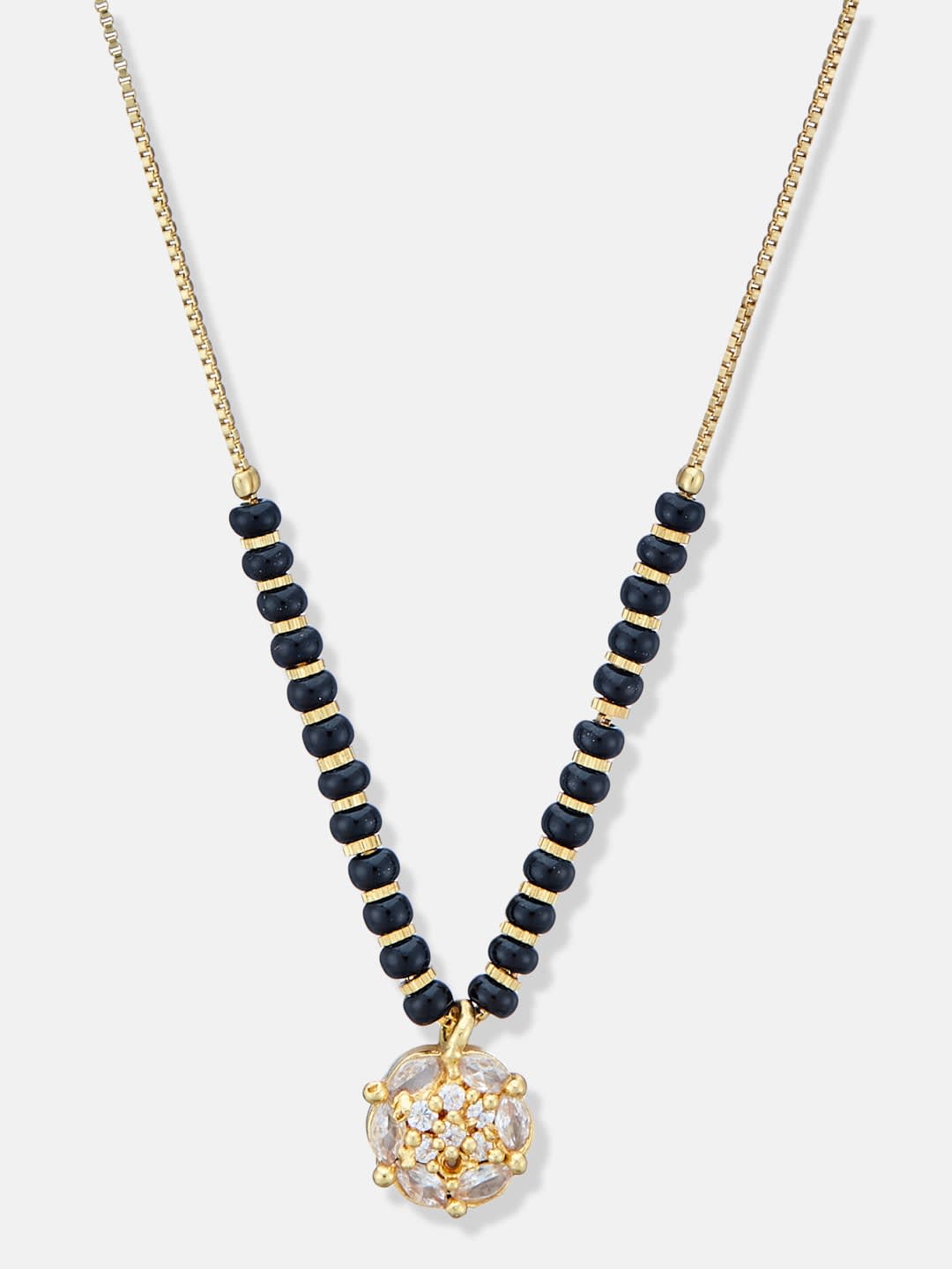 ATIBELLE Gold-Plated Cubic Zirconia Stone Studded & Beaded Floral Shaped Mangalsutra