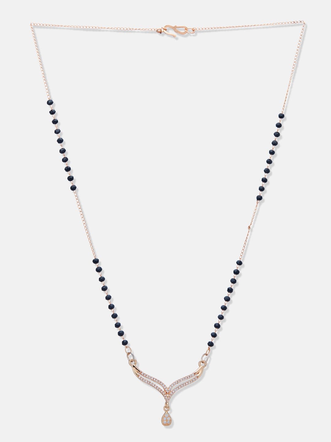 ATIBELLE Gold-Plated Cubic Zirconia Stone Studded & Beaded V-Shaped Mangalsutra