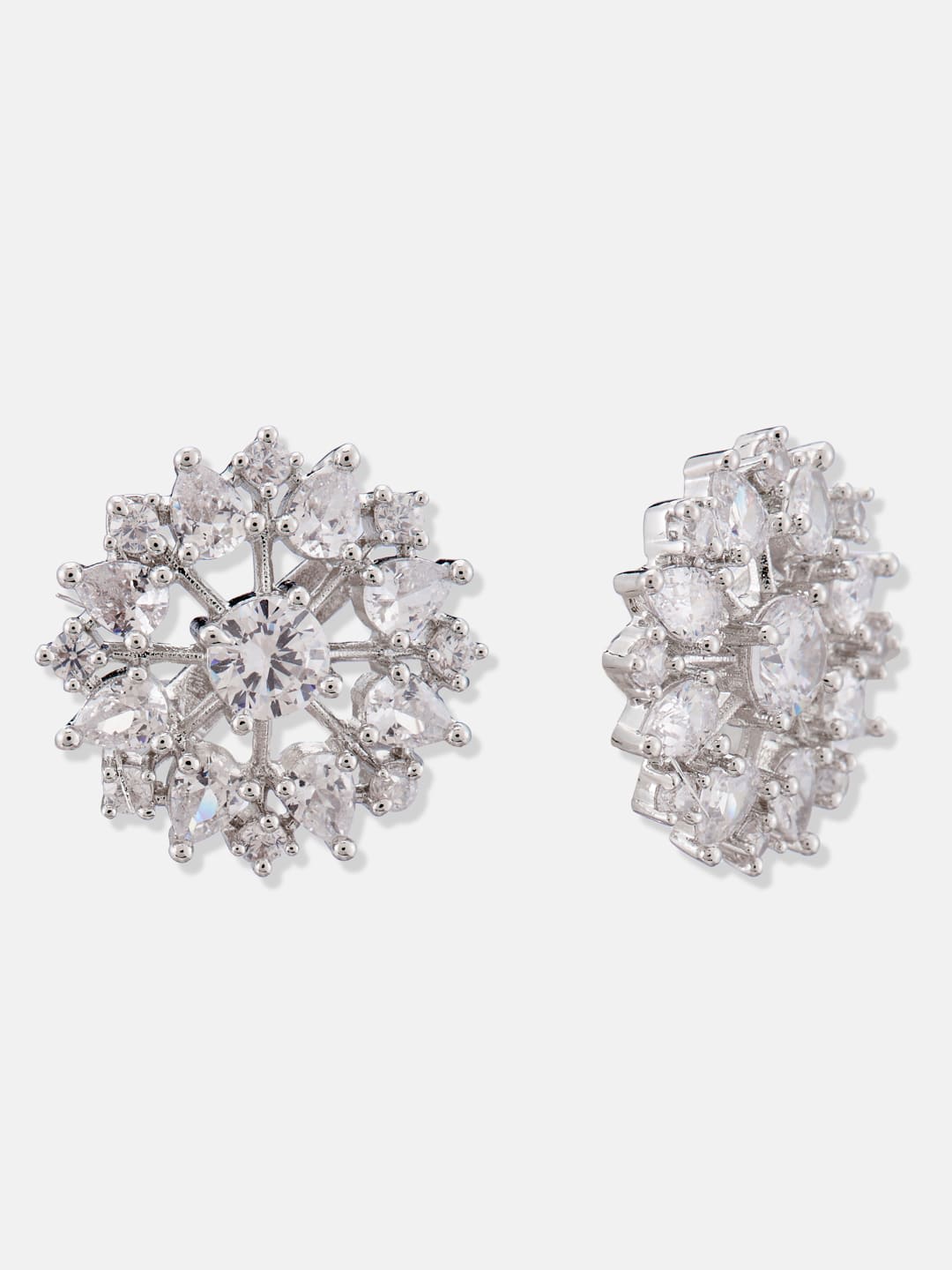 ATIBELLE Silver Plated & White Cubic Zirconia Stone Studded Floral shaped Studs Earrings
