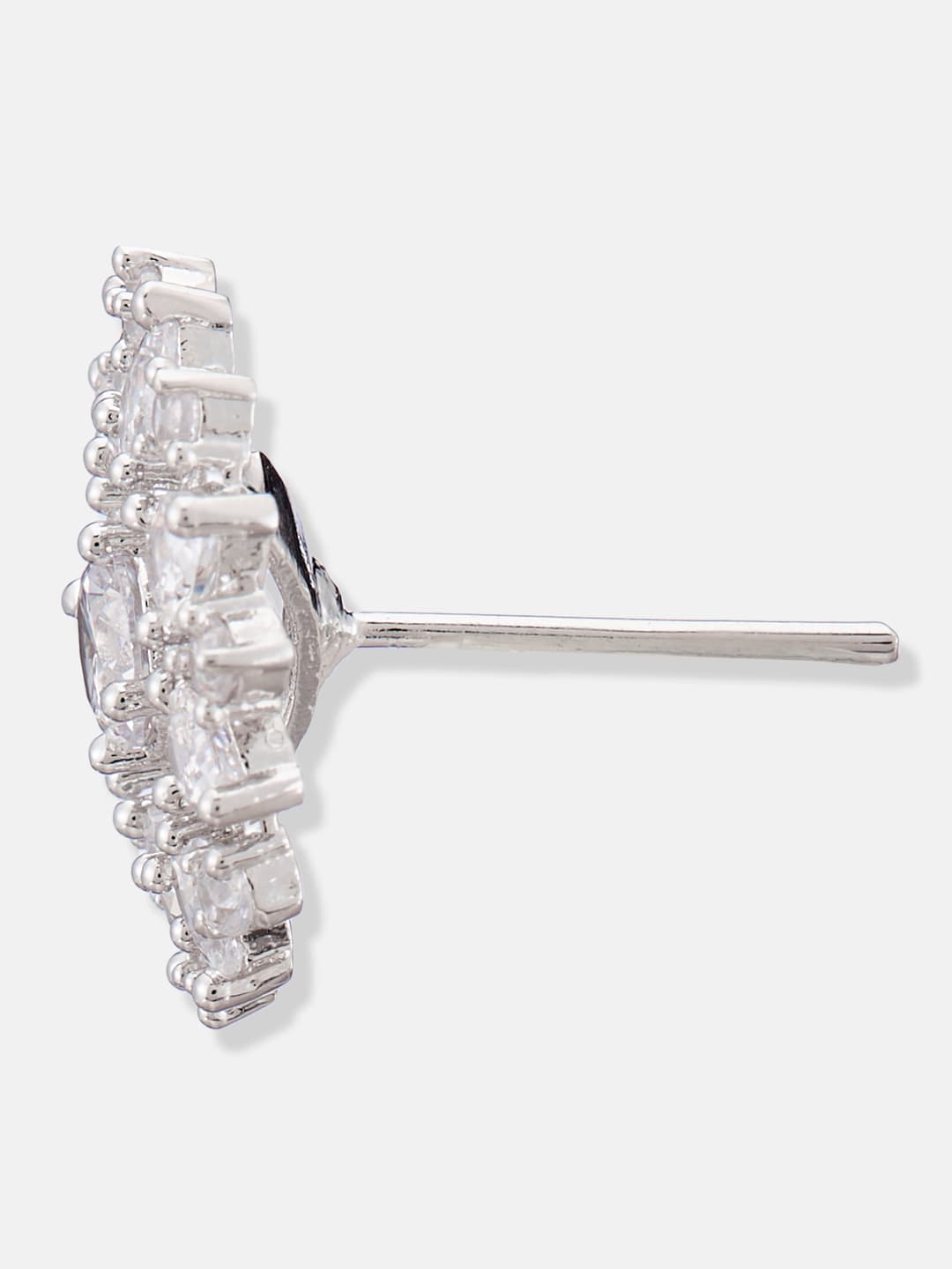 ATIBELLE Silver Plated & White Cubic Zirconia Stone Studded Floral shaped Studs Earrings