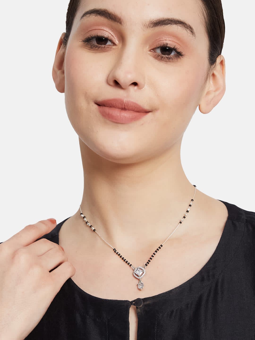 ATIBELLE Silver-Plated Cubic Zirconia Stone Studded Mangalsutra
