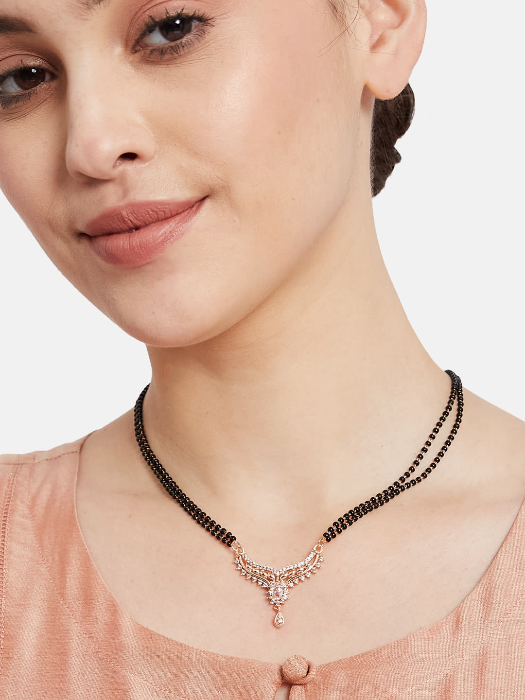 ATIBELLE Rose Gold-Plated Cubic Zirconia Studded Mangalsutra