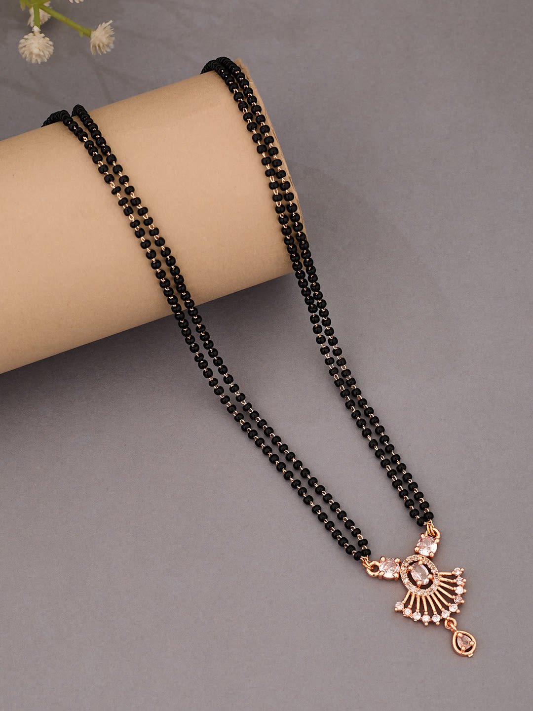ATIBELLE Rose Gold-Plated Cubic Zirconia Studded Mangalsutra