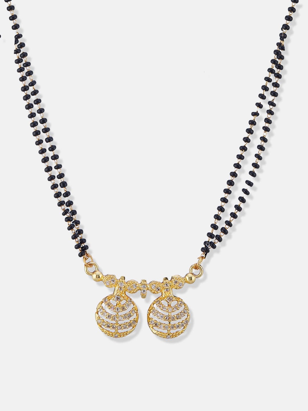 ATIBELLE Gold-Plated Artificial Stones Studded and Beaded Mangalsutra