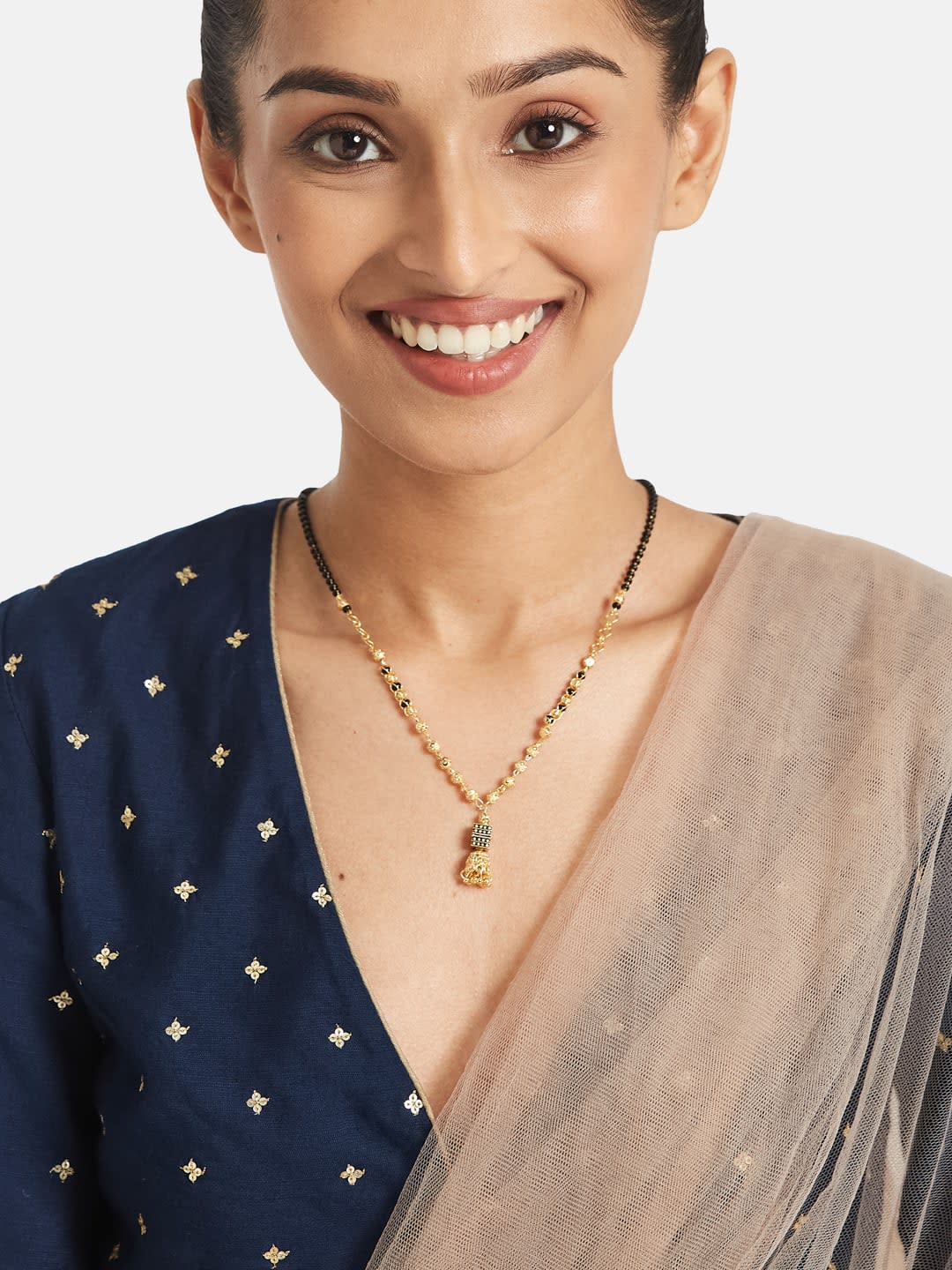 ATIBELLE Gold-Plated Artificial Stones Studded And Beads Mangalsutra