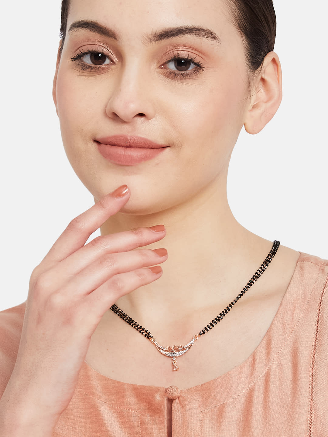 ATIBELLE Rose Gold-Plated Cubic Zirconia Stone Studded layered Mangalsutra
