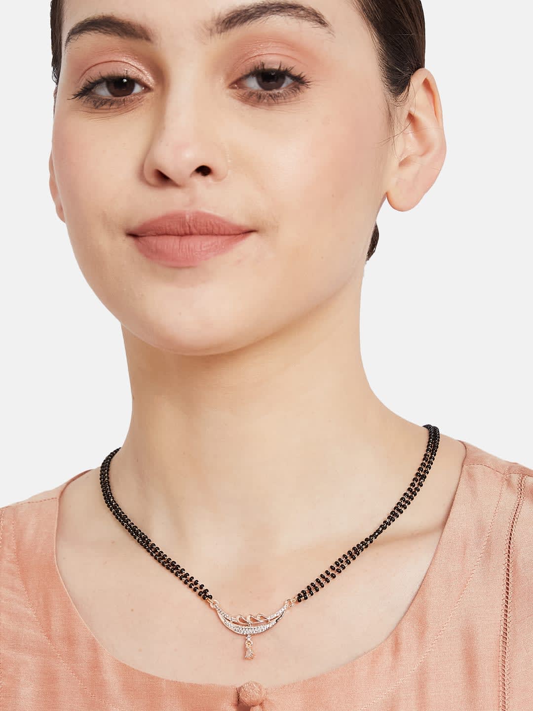 ATIBELLE Rose Gold-Plated Cubic Zirconia Stone Studded layered Mangalsutra