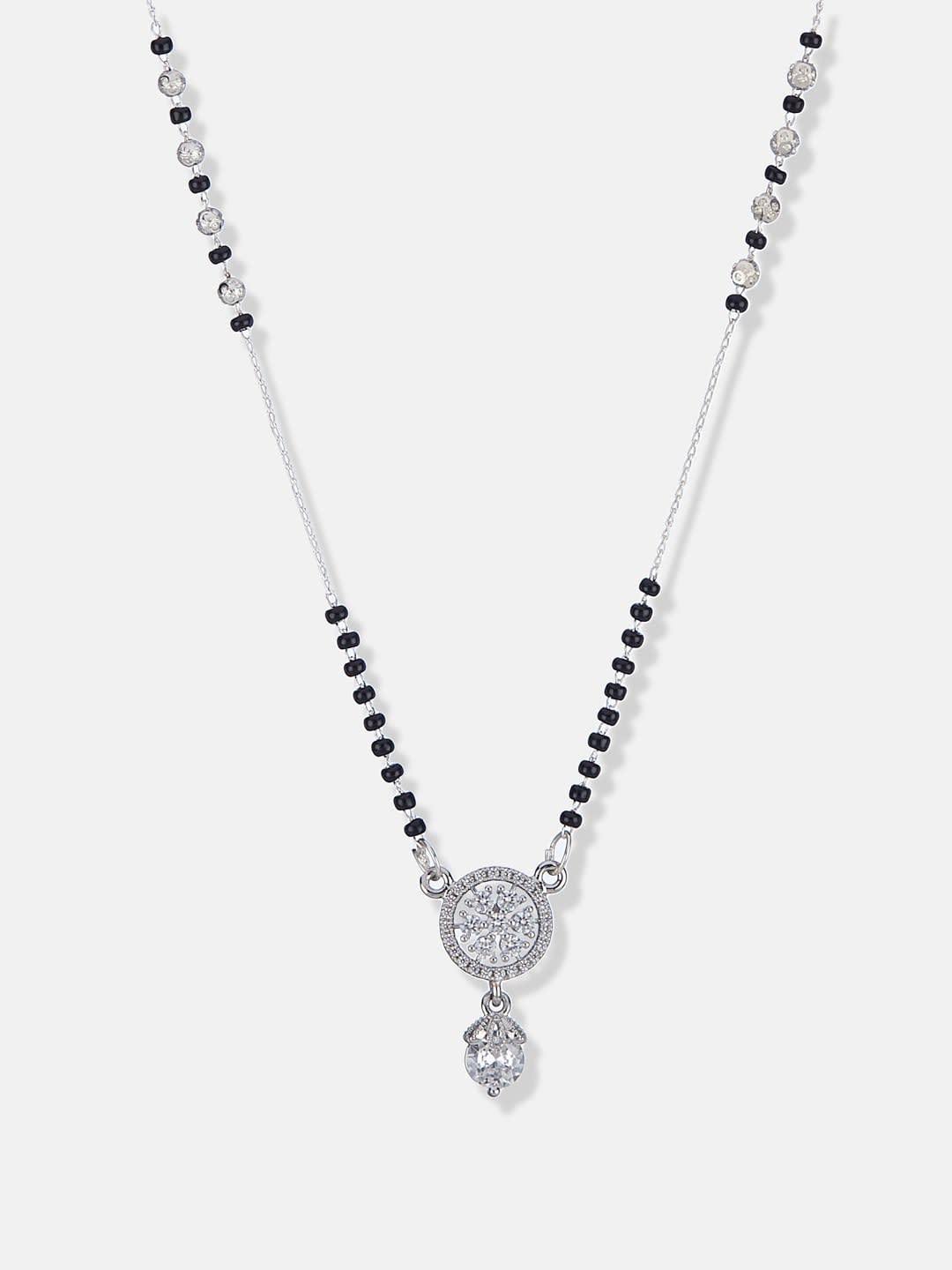 ATIBELLE Silver-Plated Artificial Stones Studded And Beaded Mangalsutra