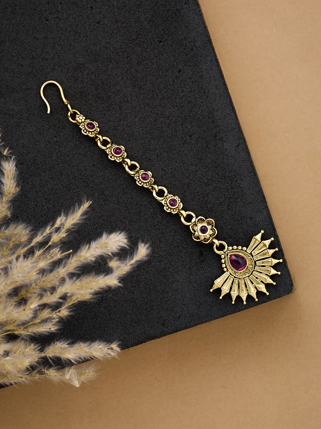 ATIBELLE Gold-Plated Stone Studded Maang Tikka
