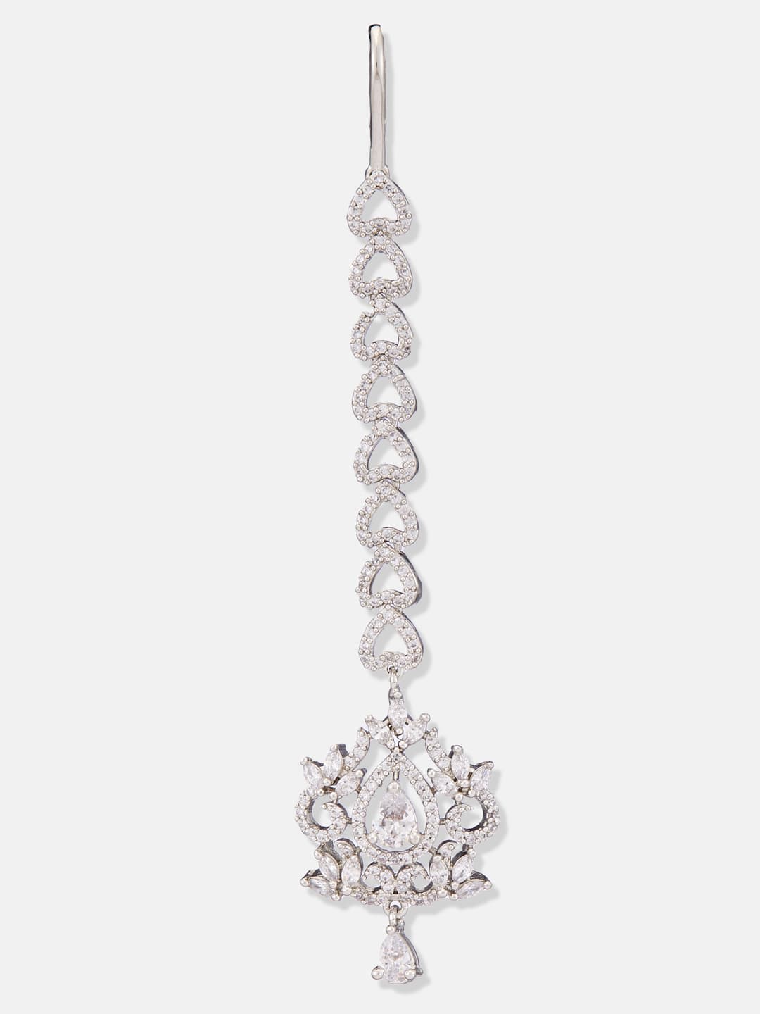 ATIBELLE Silver-Plated American Diamond Studded Maang Tikka Head Jewellery