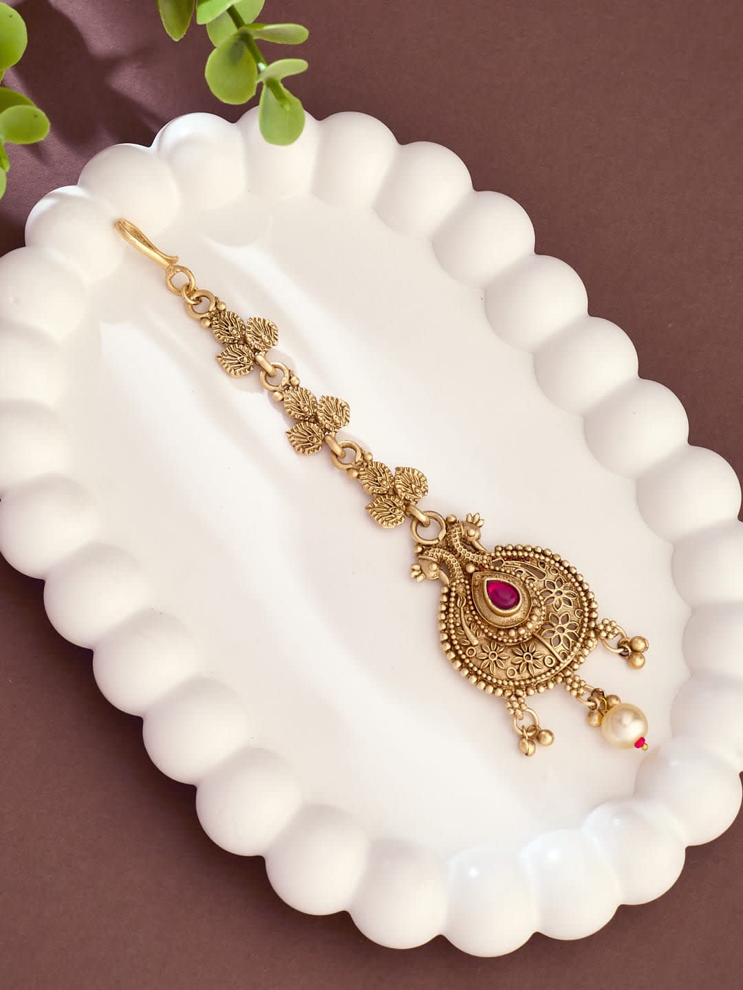 ATIBELLE Gold-Plated Kundan Studded Maang Tikka Head Jewellery