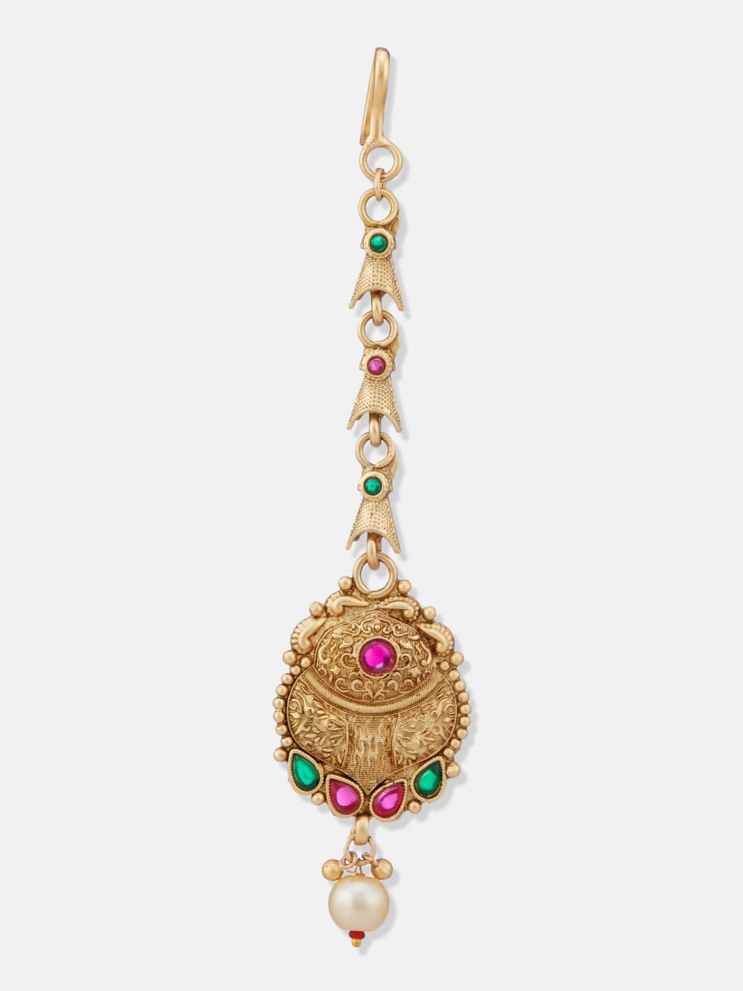 ATIBELLE Gold-Plated Artificial Stones Studded And Beaded Maang Tikka