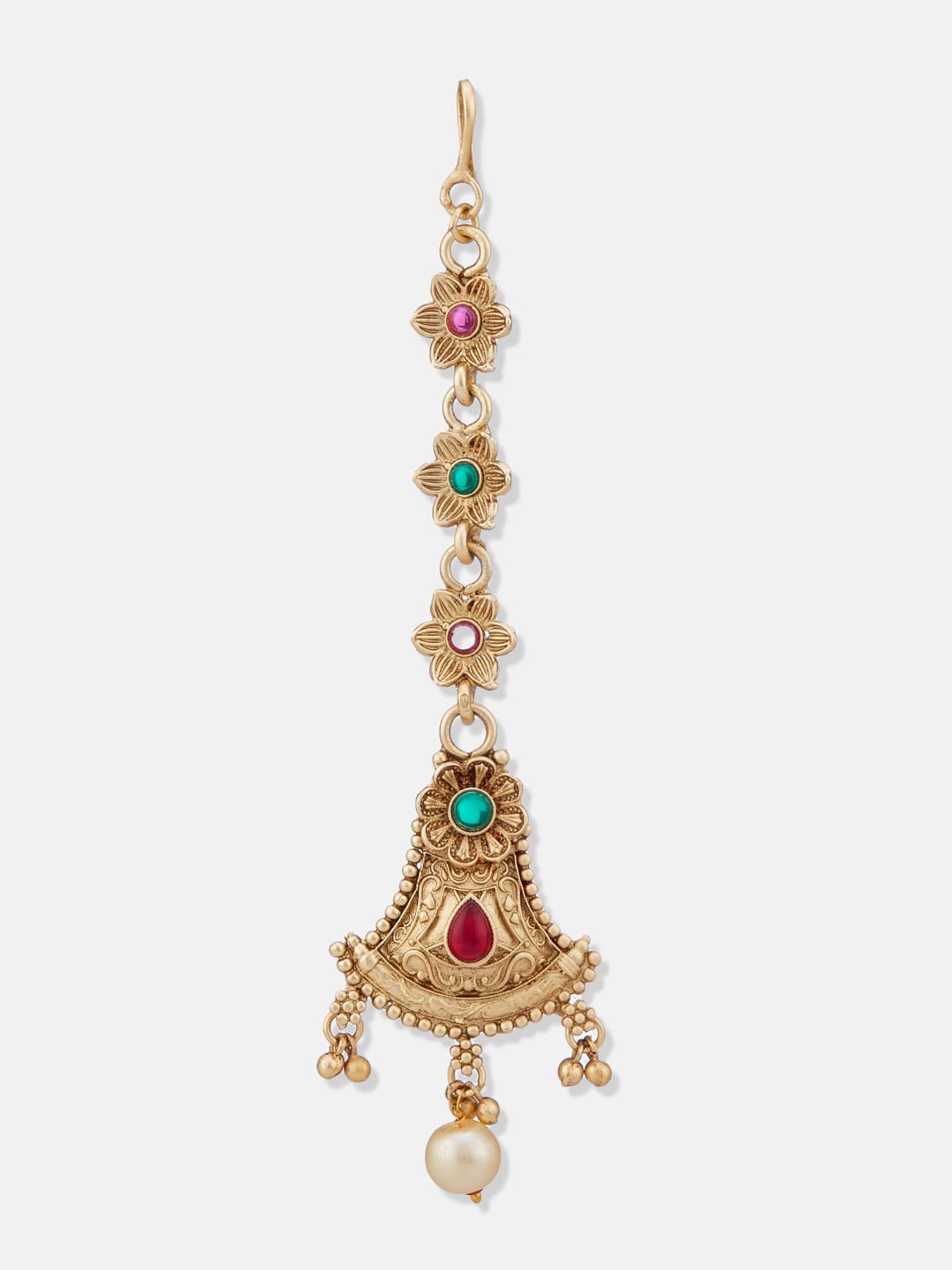 ATIBELLE Gold-Plated Artificial Stones Studded And Beaded Maang Tikka