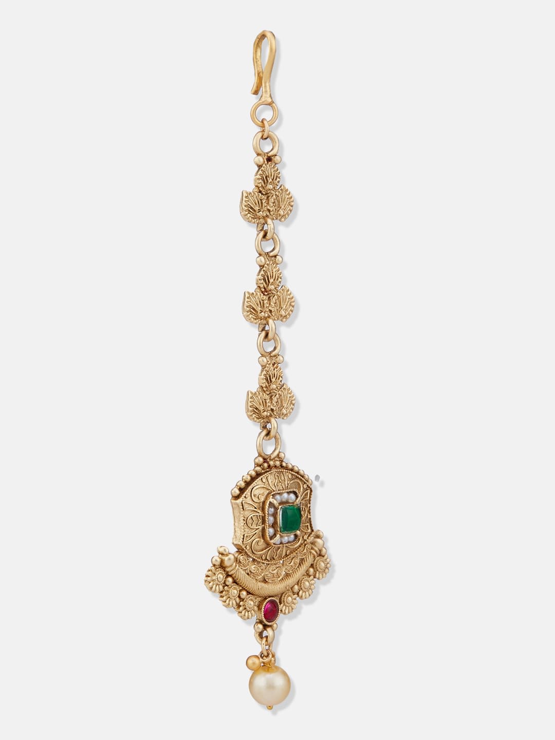 ATIBELLE Gold-Plated Artificial Stones Studded And Beaded  Maang Tikka