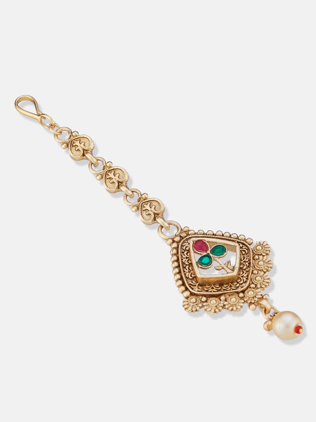 ATIBELLE Gold-Plated Artificial Stones Studded And Beaded Maang Tikka