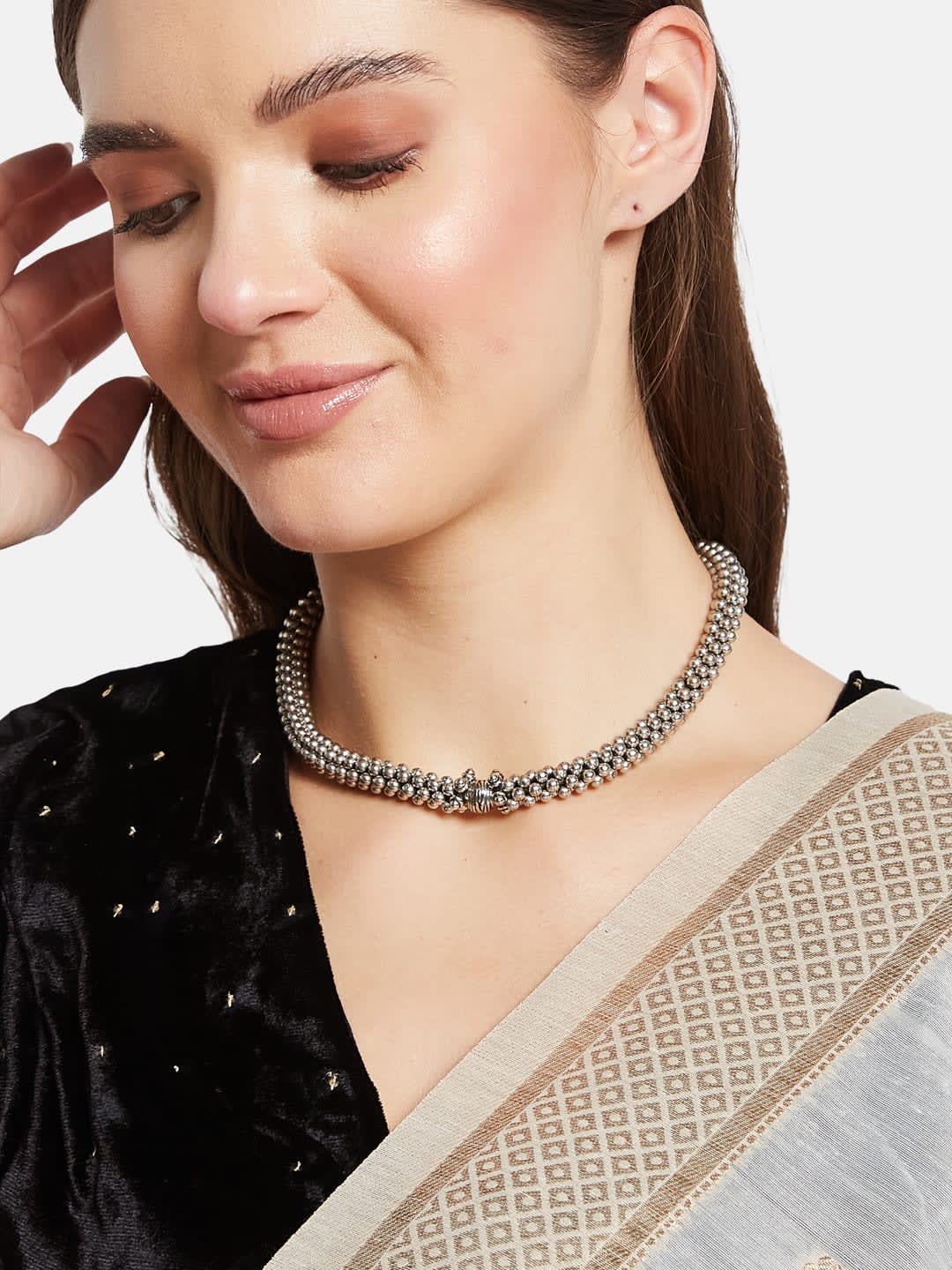 ATIBELLE Silver Plated Artificial Beads Beaded Chain