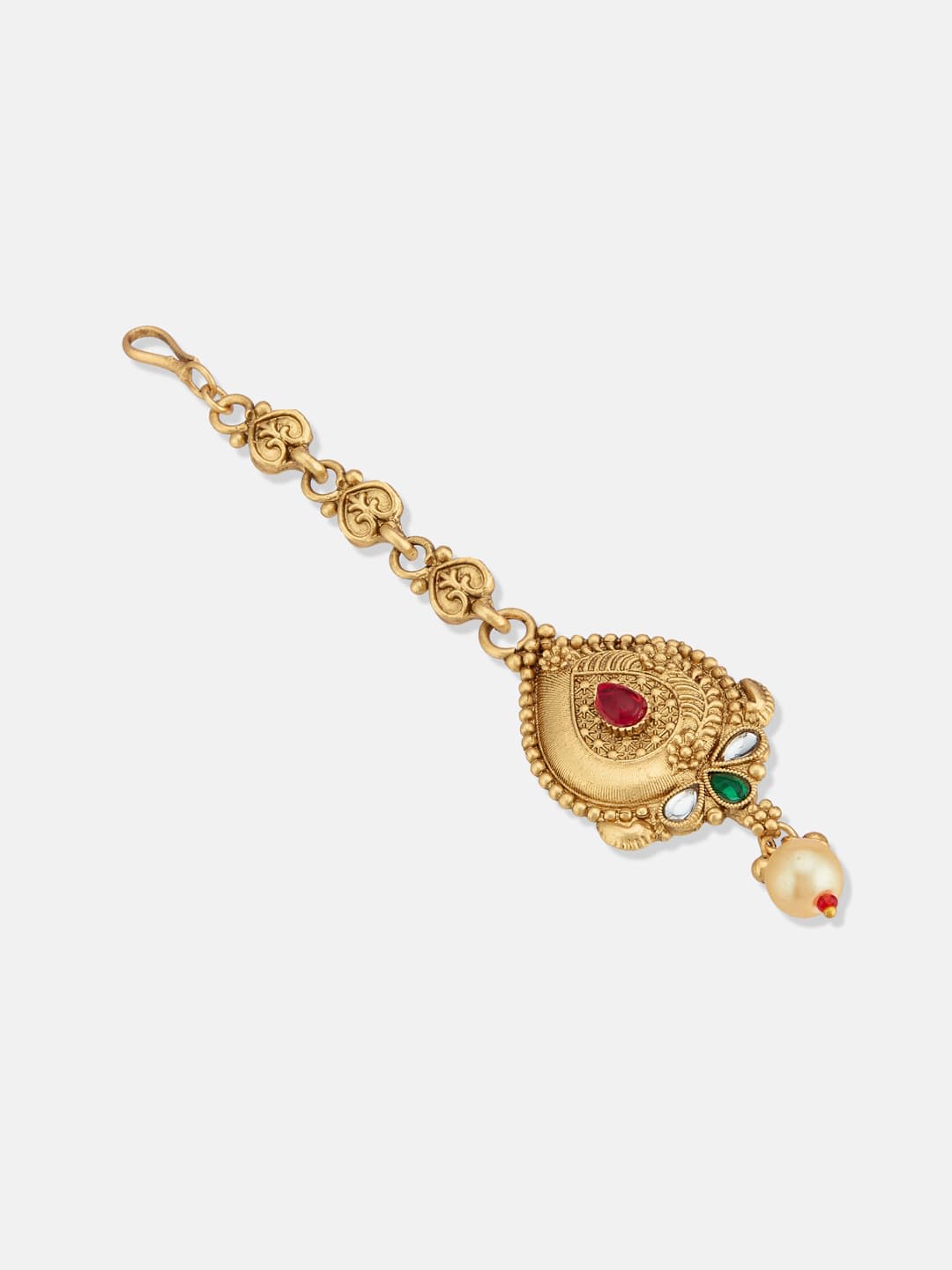 ATIBELLE Gold-Plated Artificial Stones Studded & Beaded Maang Tikka