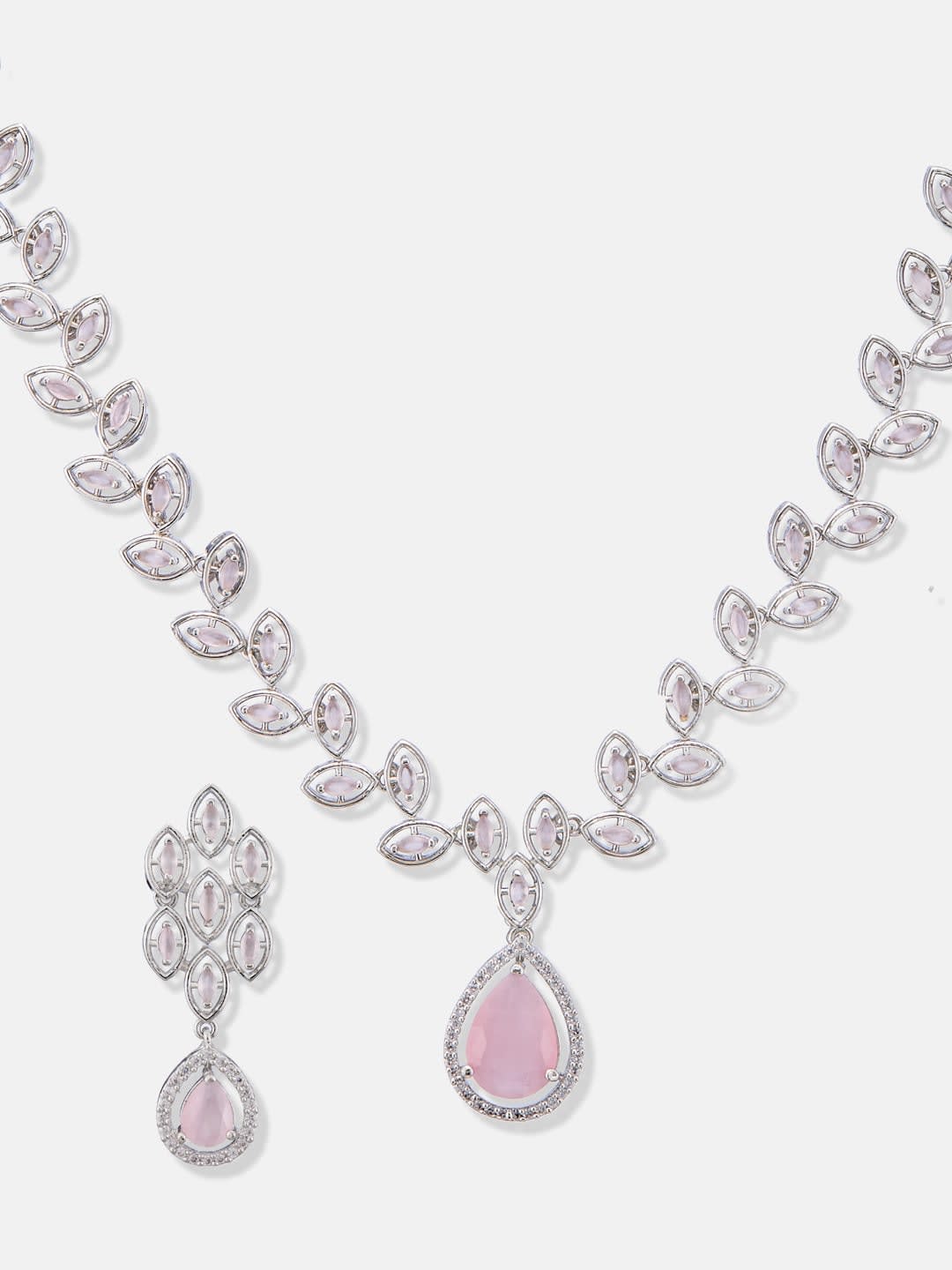 ATIBELLE Silver-Plated Cubic Zirconia Studded Necklace and Earrings