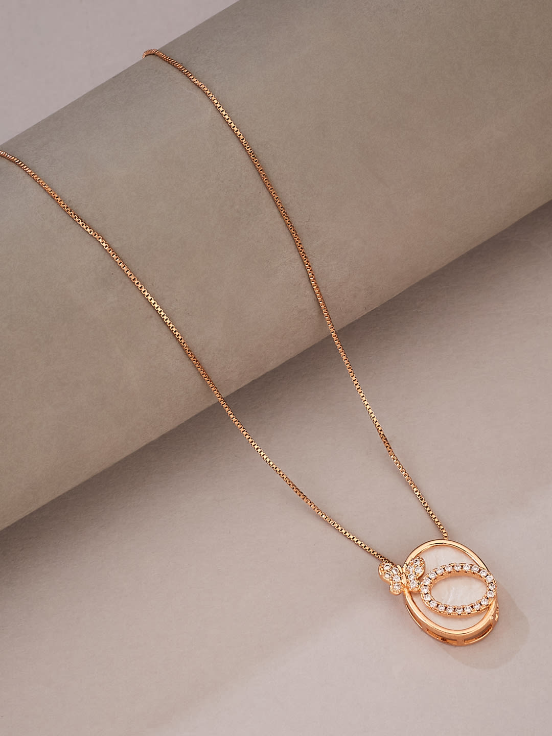 ATIBELLE Gold-Plated Cubic Zirconia Stone Studded Ovel Shapoed Minimal Necklace