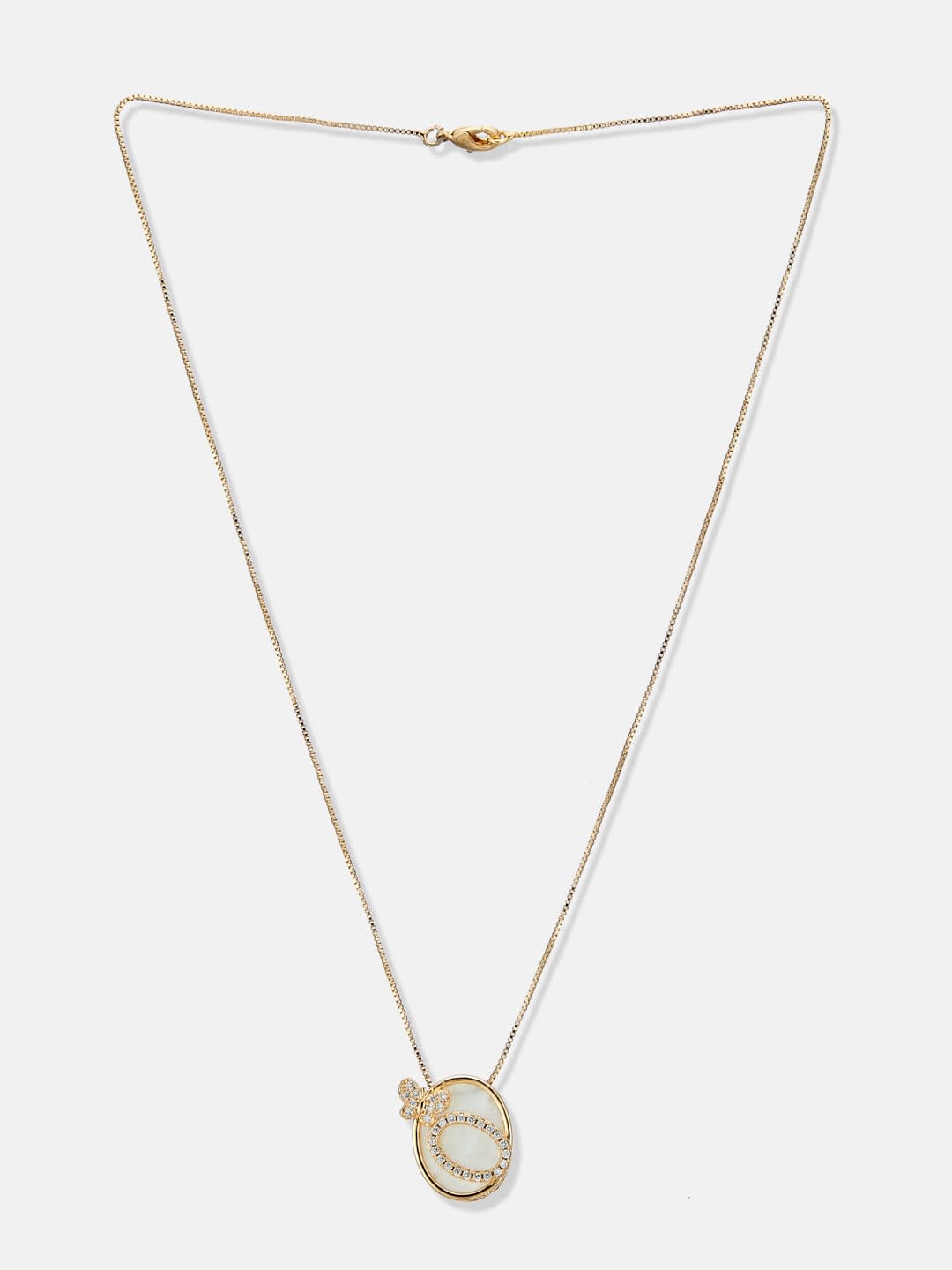 ATIBELLE Gold-Plated Cubic Zirconia Stone Studded Ovel Shapoed Minimal Necklace