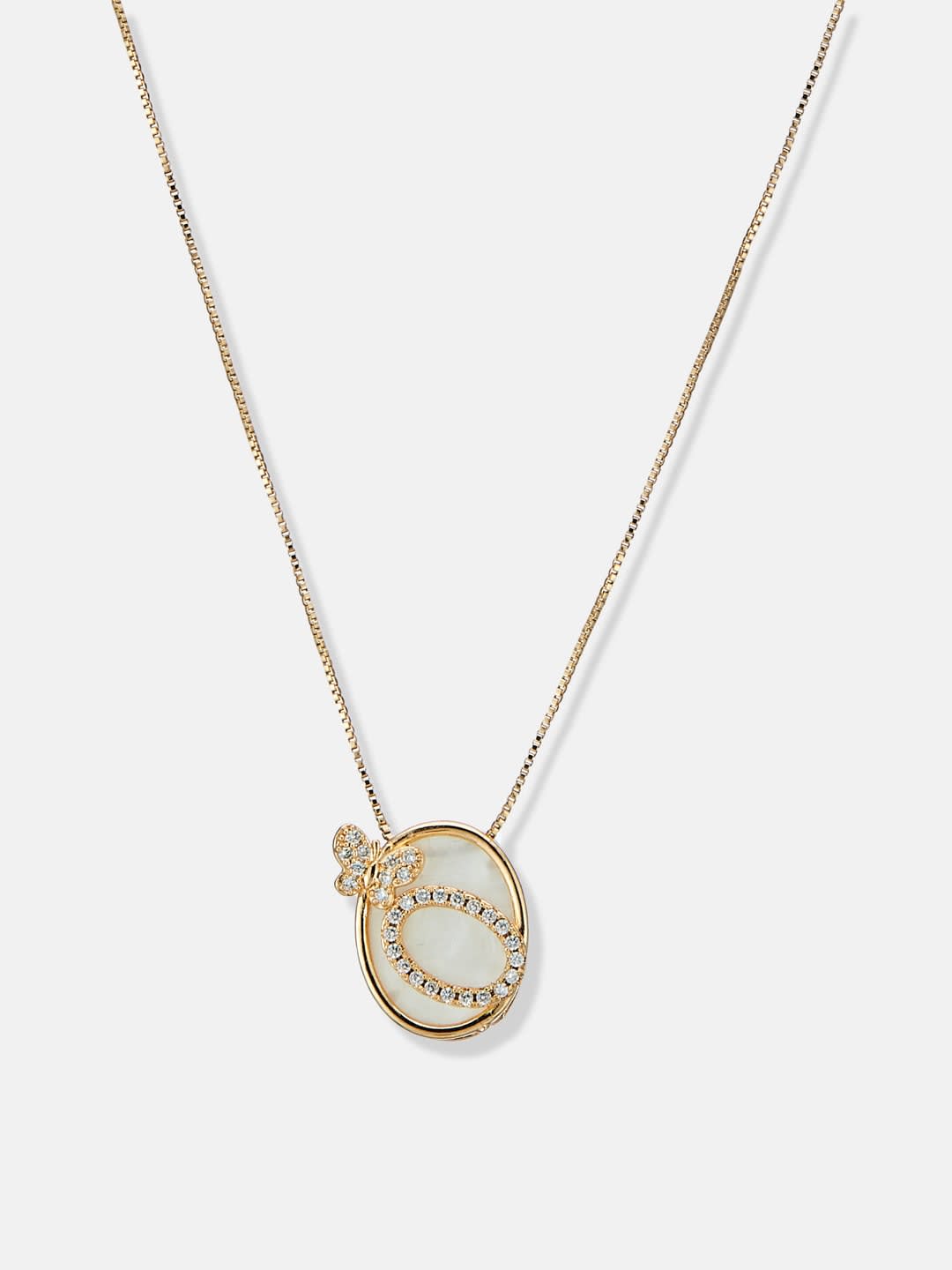 ATIBELLE Gold-Plated Cubic Zirconia Stone Studded Ovel Shapoed Minimal Necklace