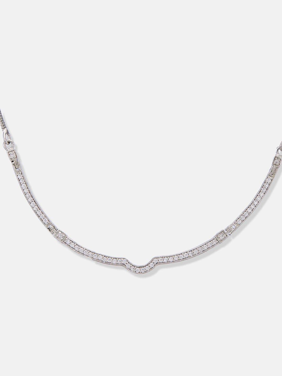 ATIBELLE Silver-Plated Cubic Zirconia Stone Studded Statement Necklace