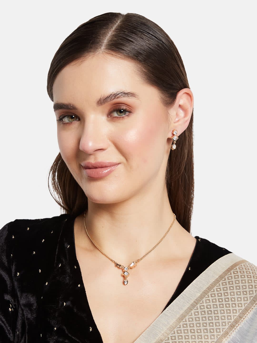 ATIBELLE Gold Plated Stone Studded Jewellery Set