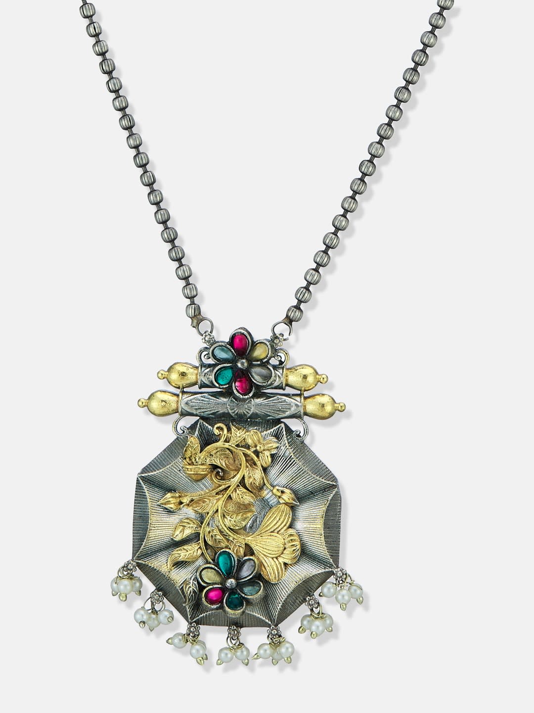 ATIBELLE Silver-Plated Stones Studded & Beaded Jewellery Set