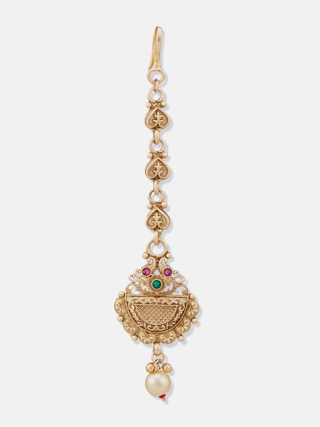 ATIBELLE Gold Plated Artificial Stones Studded And Beaded Floral Shaped Maang Tikka