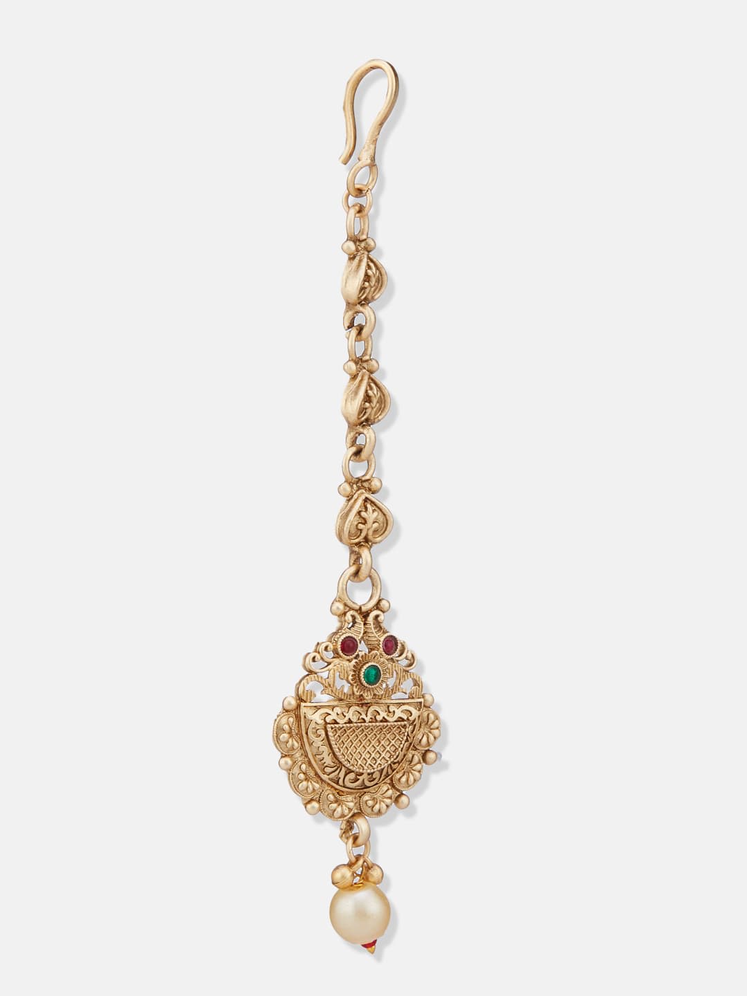 ATIBELLE Gold Plated Artificial Stones Studded And Beaded Floral Shaped Maang Tikka