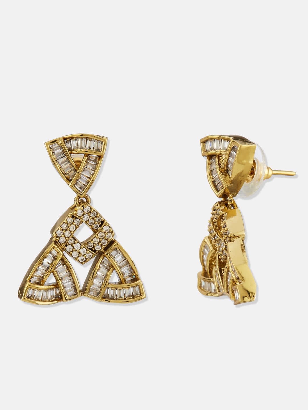 ATIBELLE Gold Plated CZ Stone Studded Triangular Square Shaped Jewellery Set