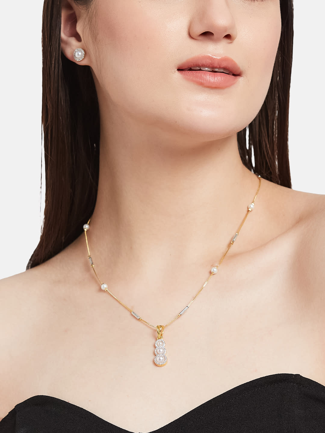 ATIBELLE Gold-Plated Stone Studded & Beaded Jewellery Set