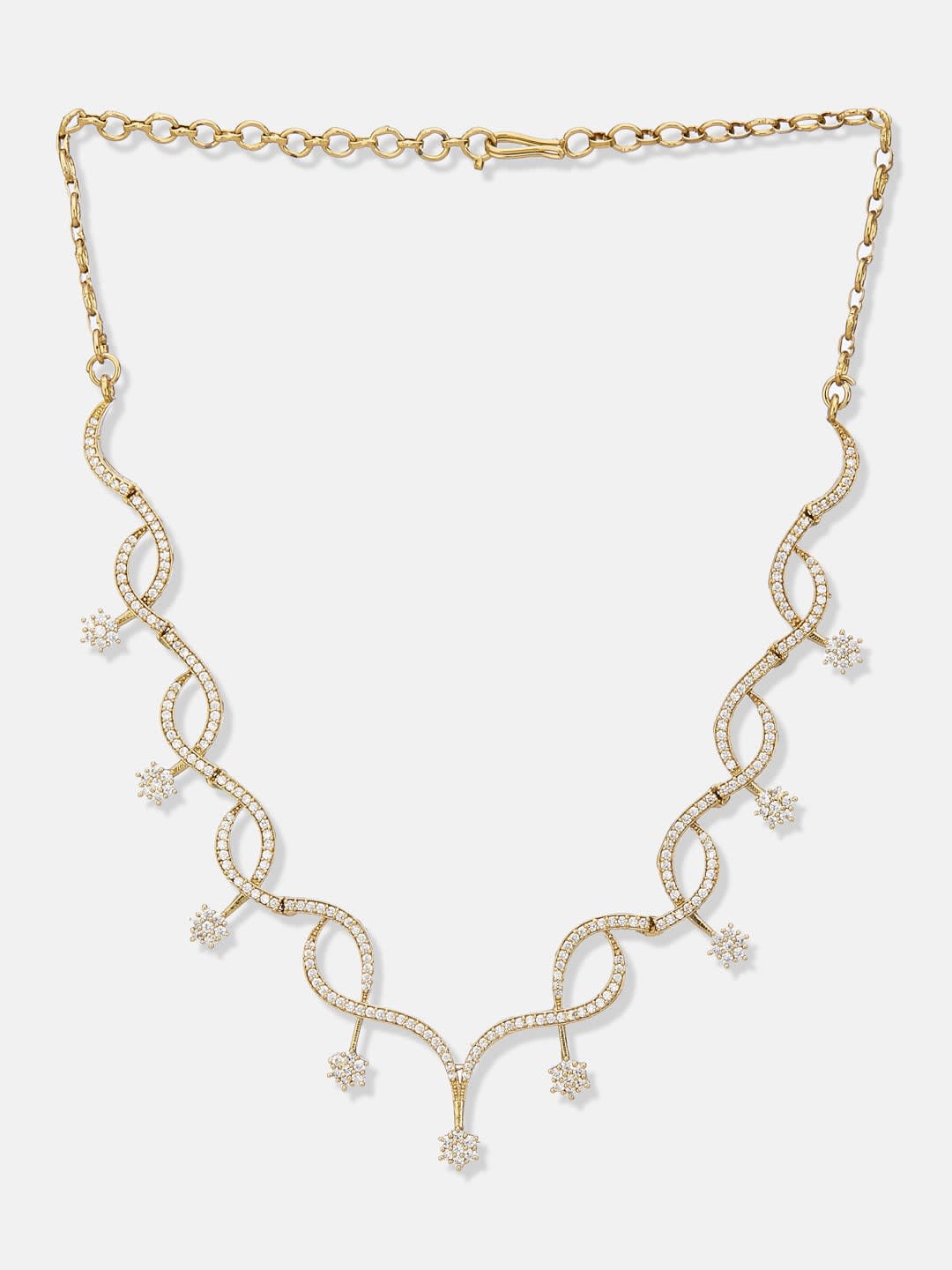 ATIBELLE Gold Plated CZ Stone Studded Floral Rope Shaped Jewellery Set
