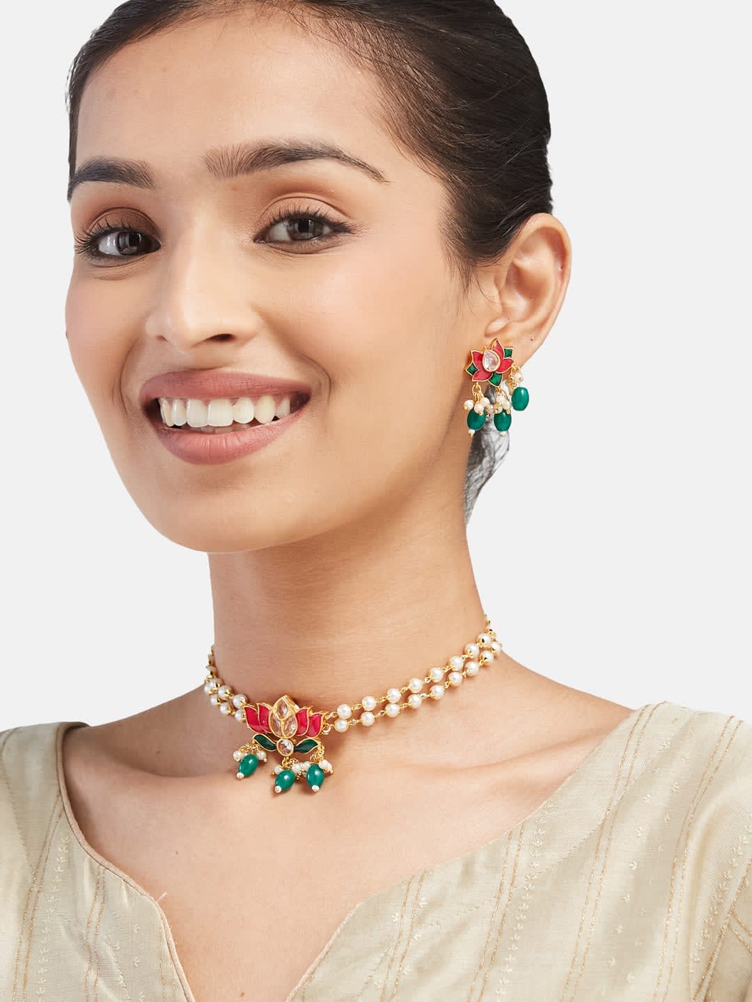 ATIBELLE Gold-Plated Kundan Stone Studded Jewellery Set