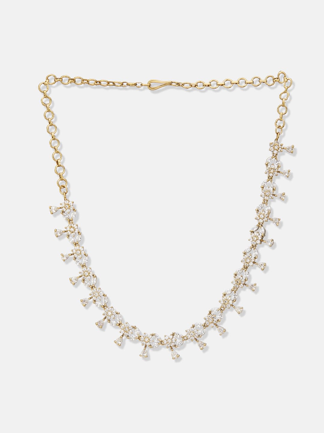 ATIBELLE Gold Plated CZ Stone Studded Floral Leaf Shaped Jewellery Set