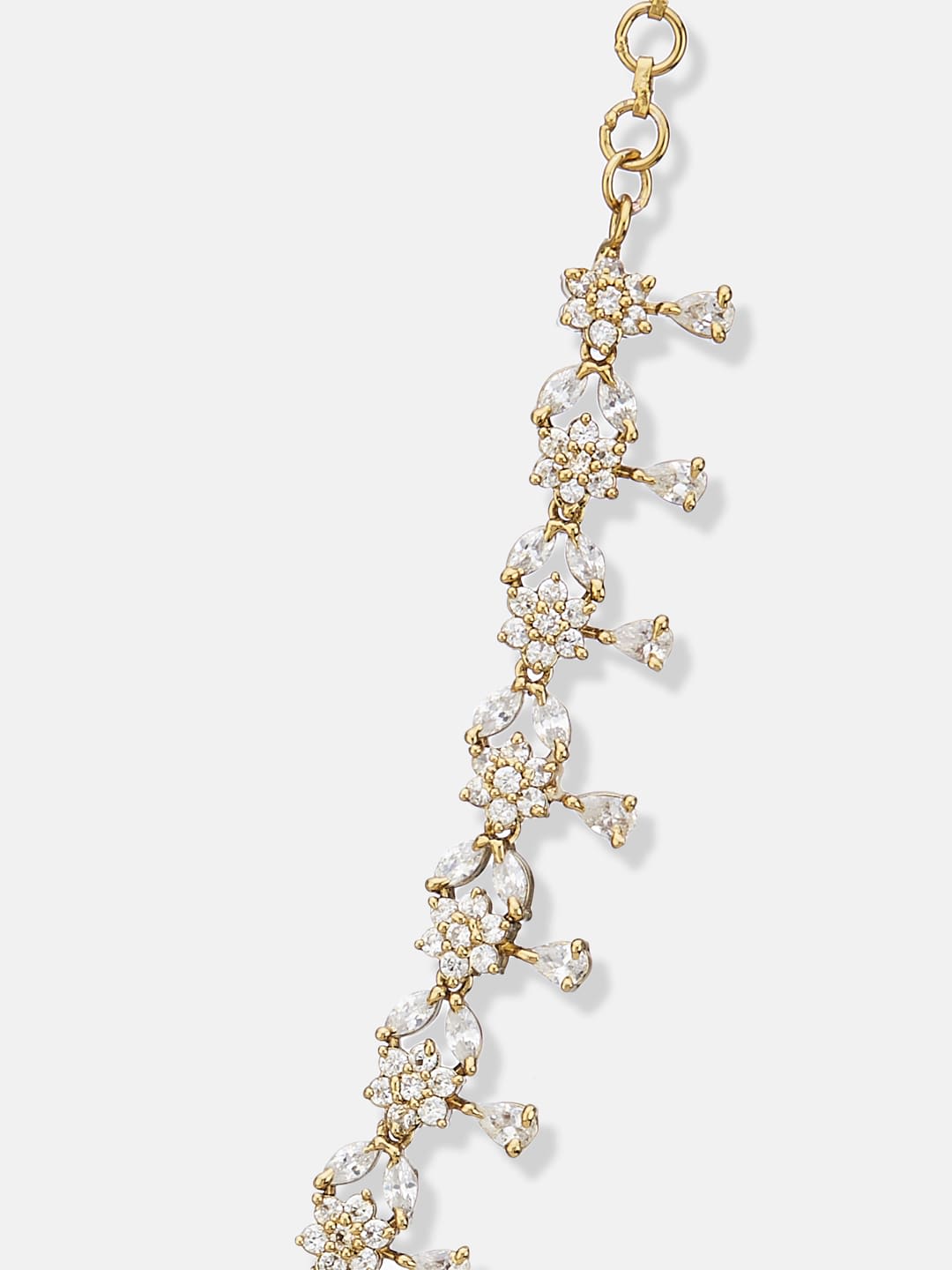 ATIBELLE Gold Plated CZ Stone Studded Floral Leaf Shaped Jewellery Set