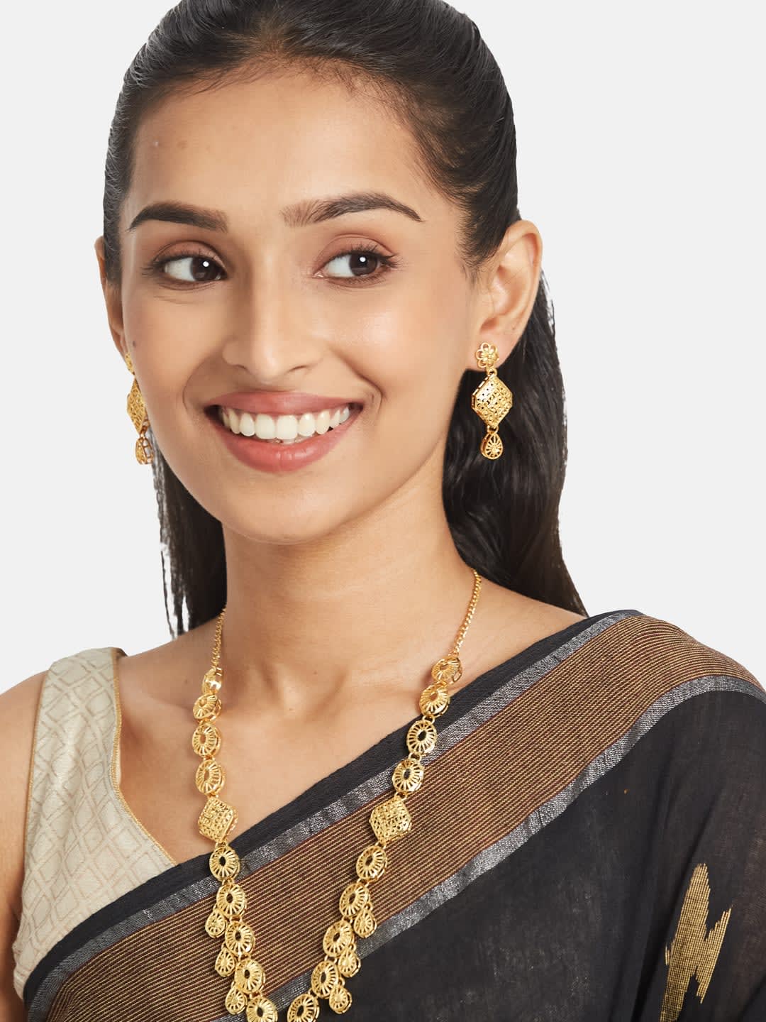 ATIBELLE Gold Plated Leaf Jaali Shaped Jewellery Set