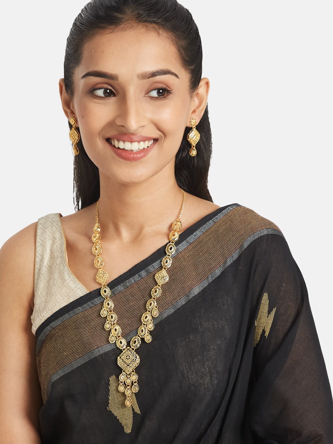 ATIBELLE Gold Plated Leaf Jaali Shaped Jewellery Set