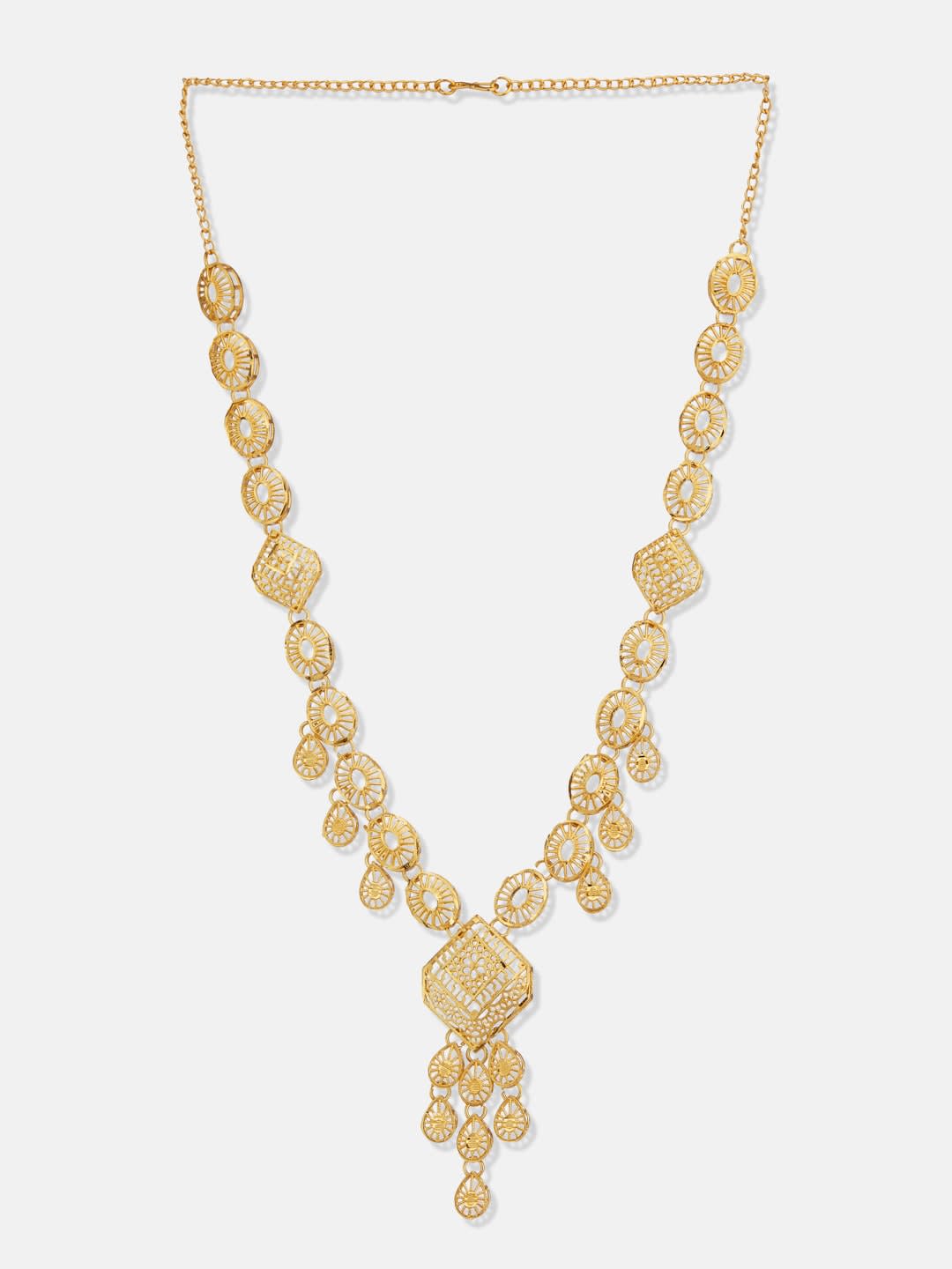 ATIBELLE Gold Plated Leaf Jaali Shaped Jewellery Set