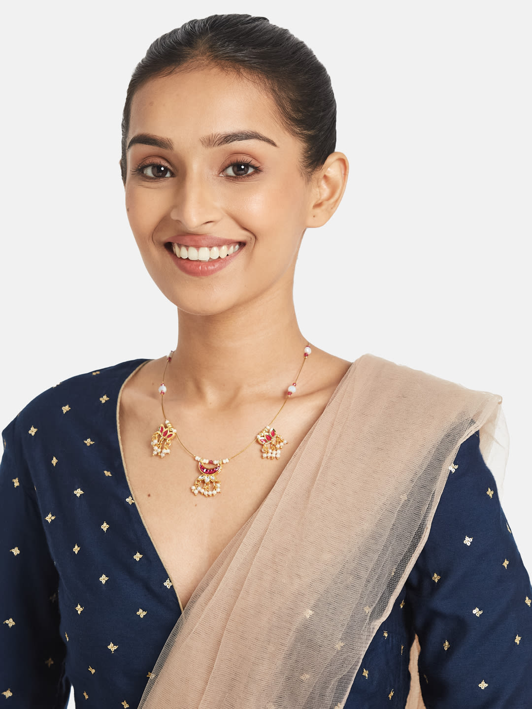 ATIBELLE Gold-Plated Artificial Stone Studded & Pearls Beaded Chain